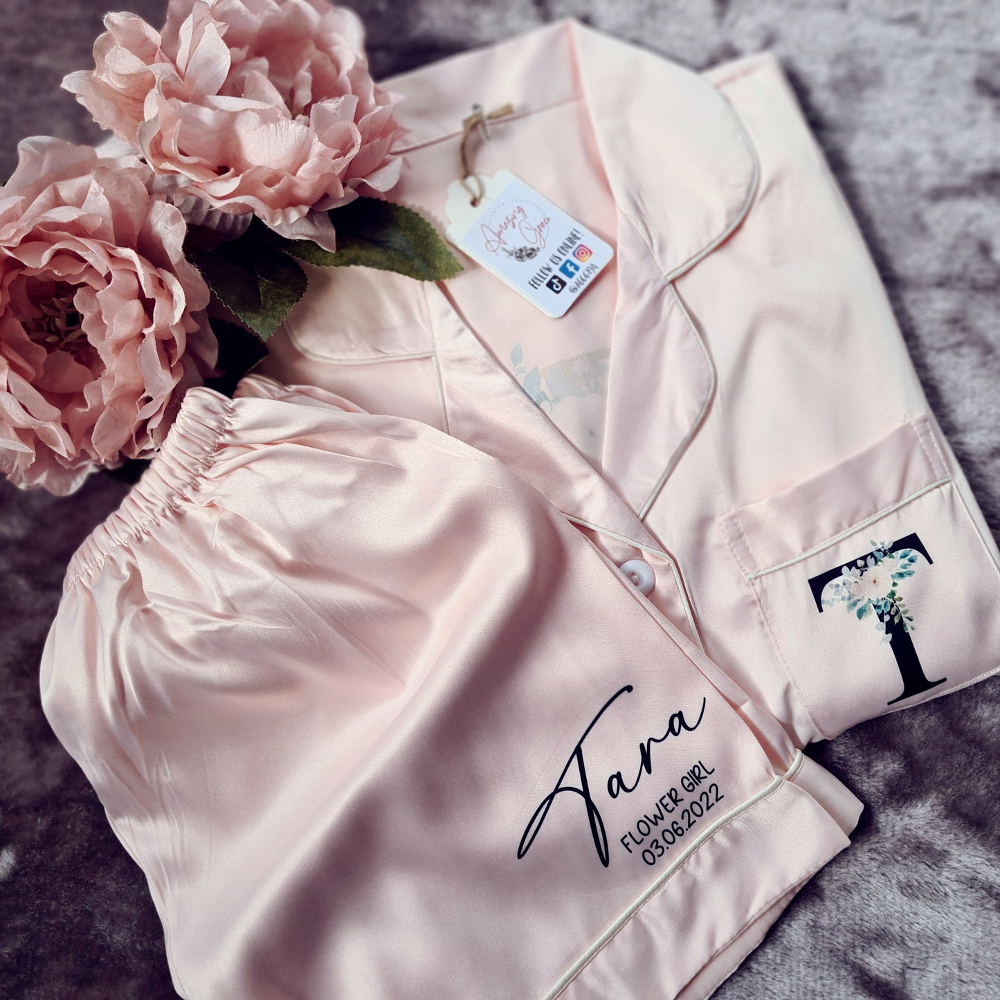 Satin PJ's Large floral Letter Children & Adults