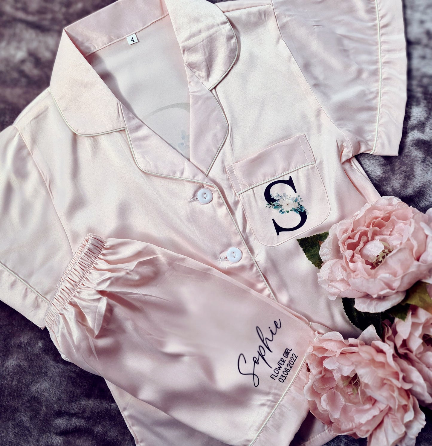Satin PJ's Large floral Letter Children & Adults