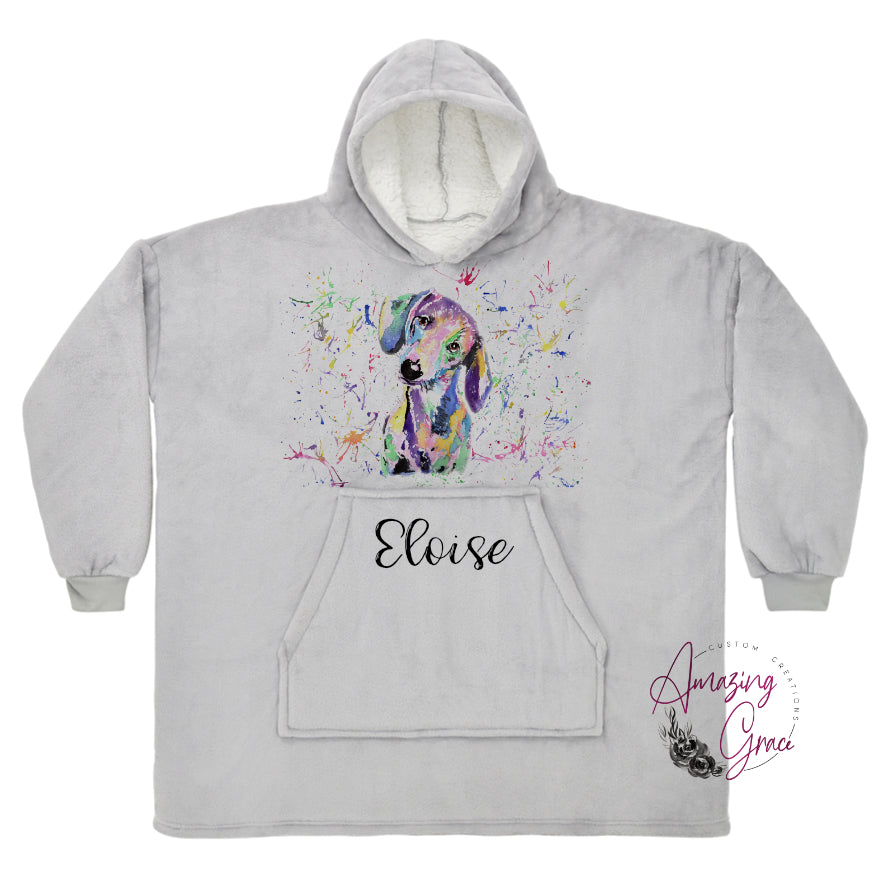 KIDS & ADULTS Watercolour splash Dachshund theme snuggle hoody