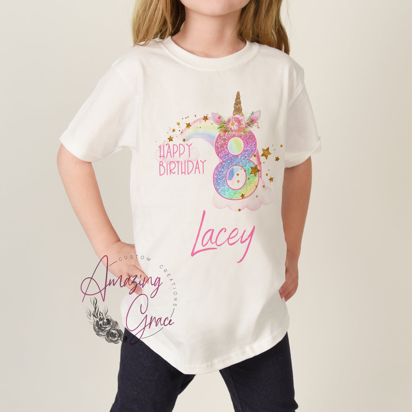 Birthday T-Shirt UNICORN & RAINBOW NUMBER
