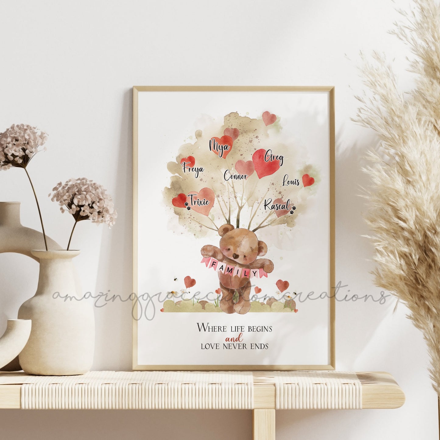 Personalised A4 Bear theme Family Tree print - 3 colour choices