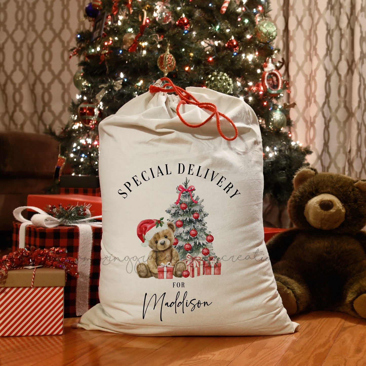 Personalised Christmas gift sack - TEDDY BEAR