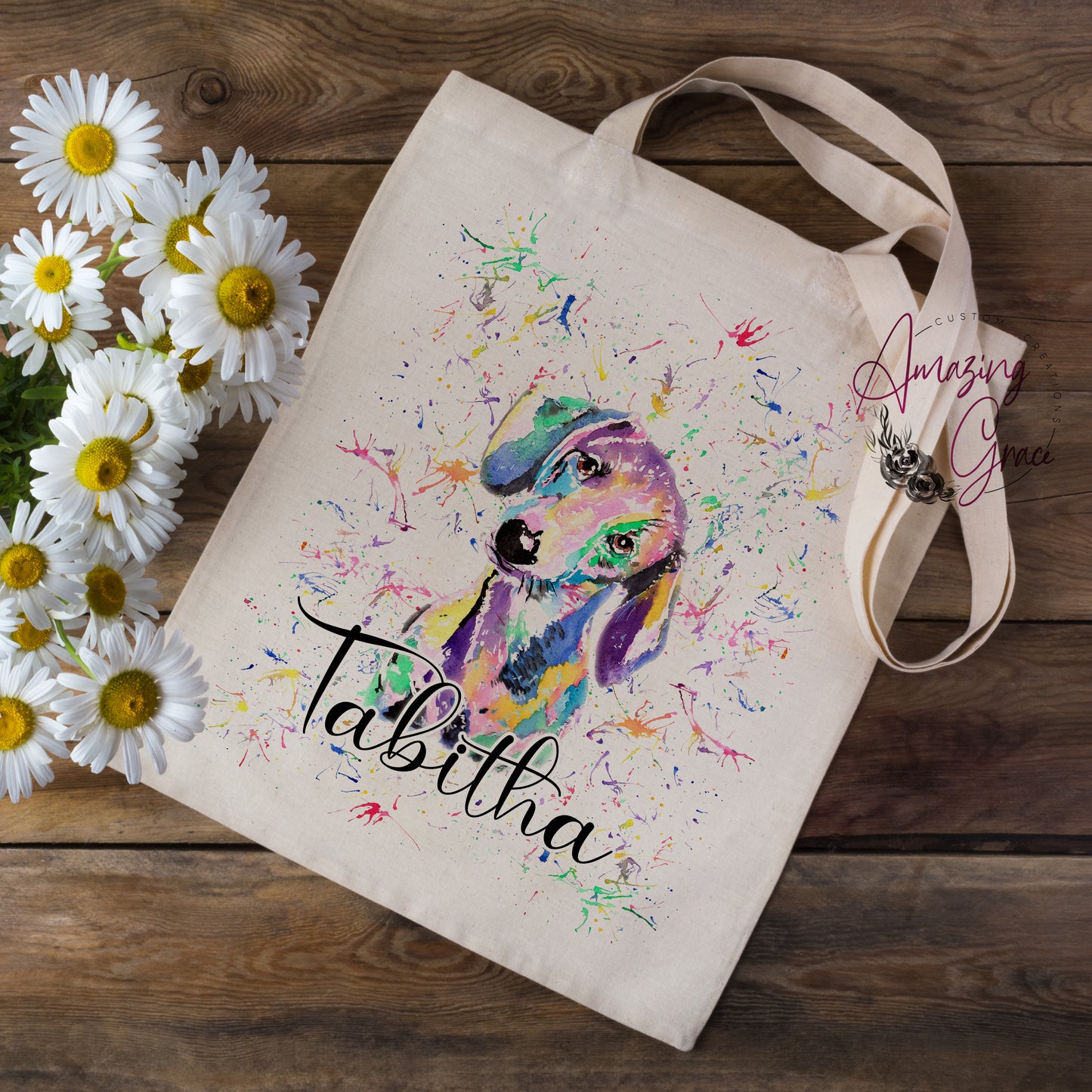Watercolour splash Dachshund tote bag
