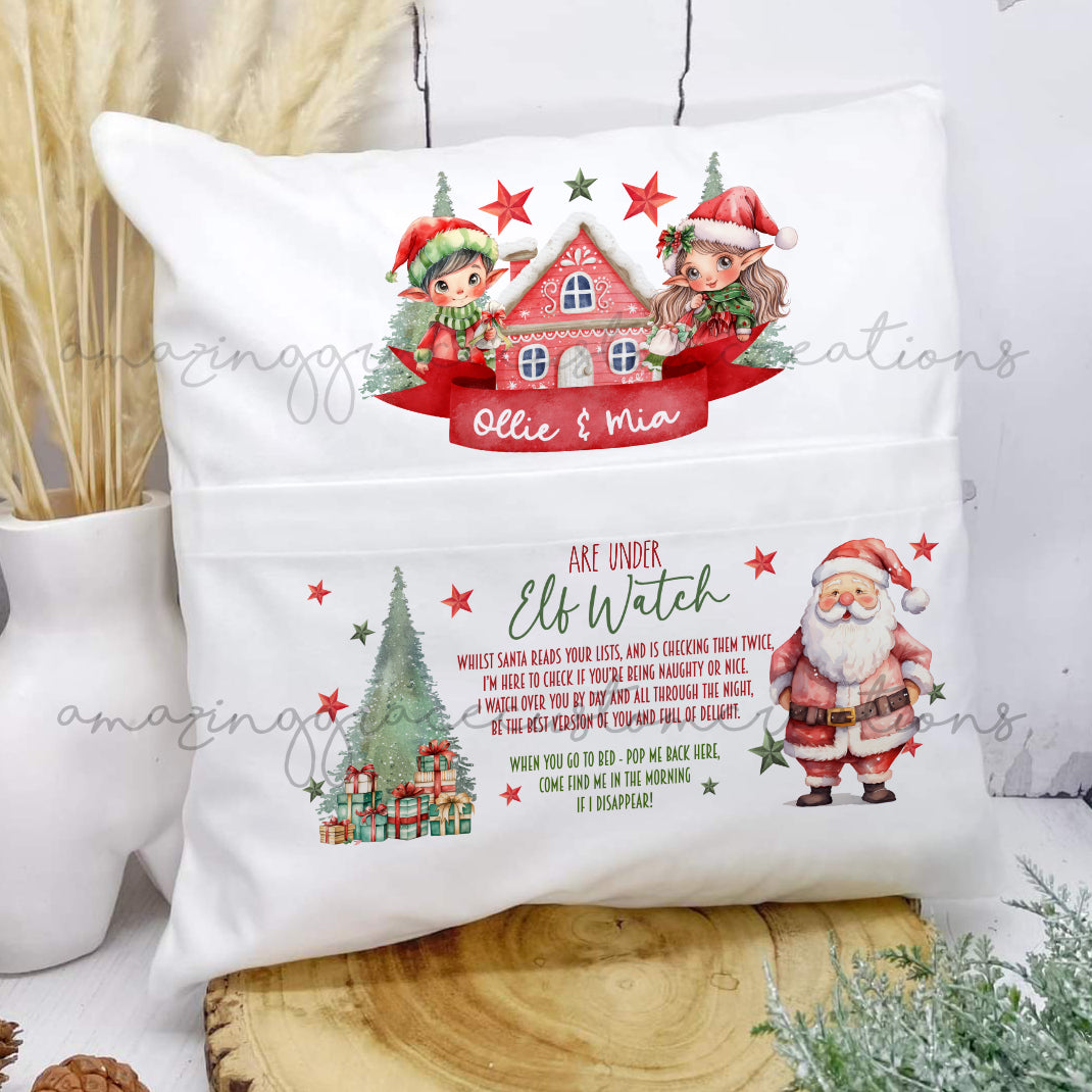 Christmas Elf return pocket cushion PERSONALISED