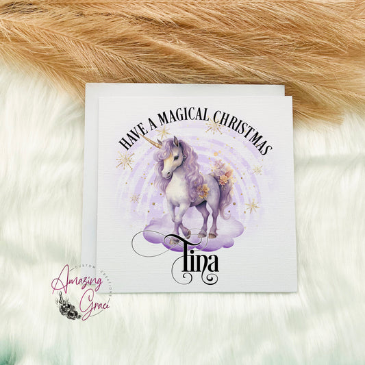 Personalised Christmas unicorn card