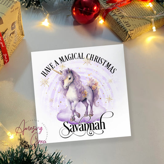 Personalised Christmas unicorn card