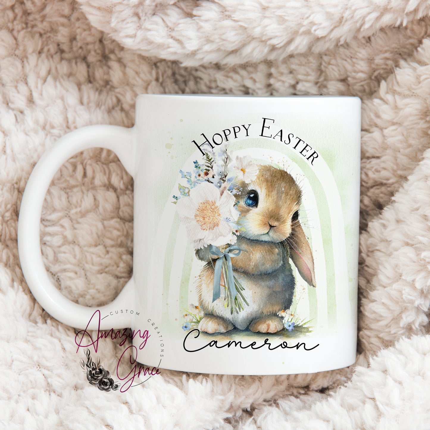 Personalised Spring bunny Easter mug and/or coaster