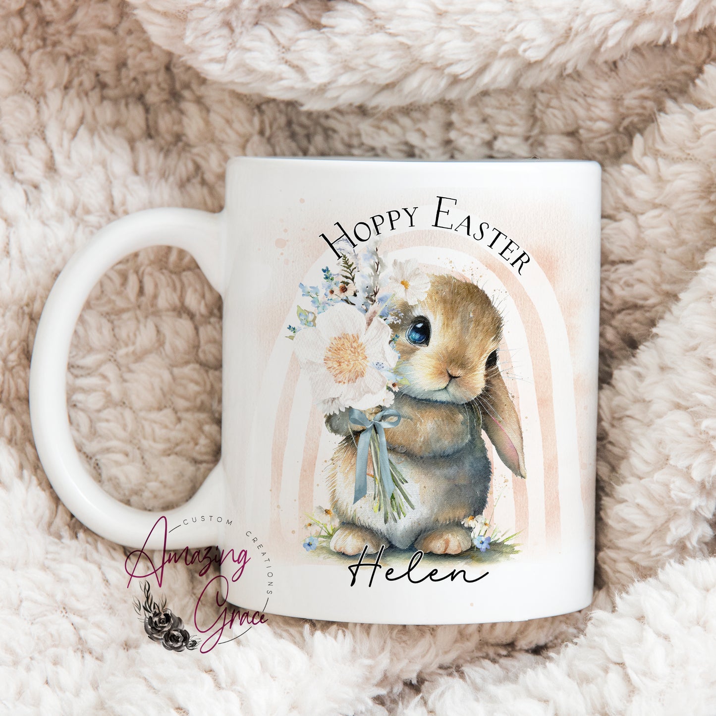 Personalised Spring bunny Easter mug and/or coaster
