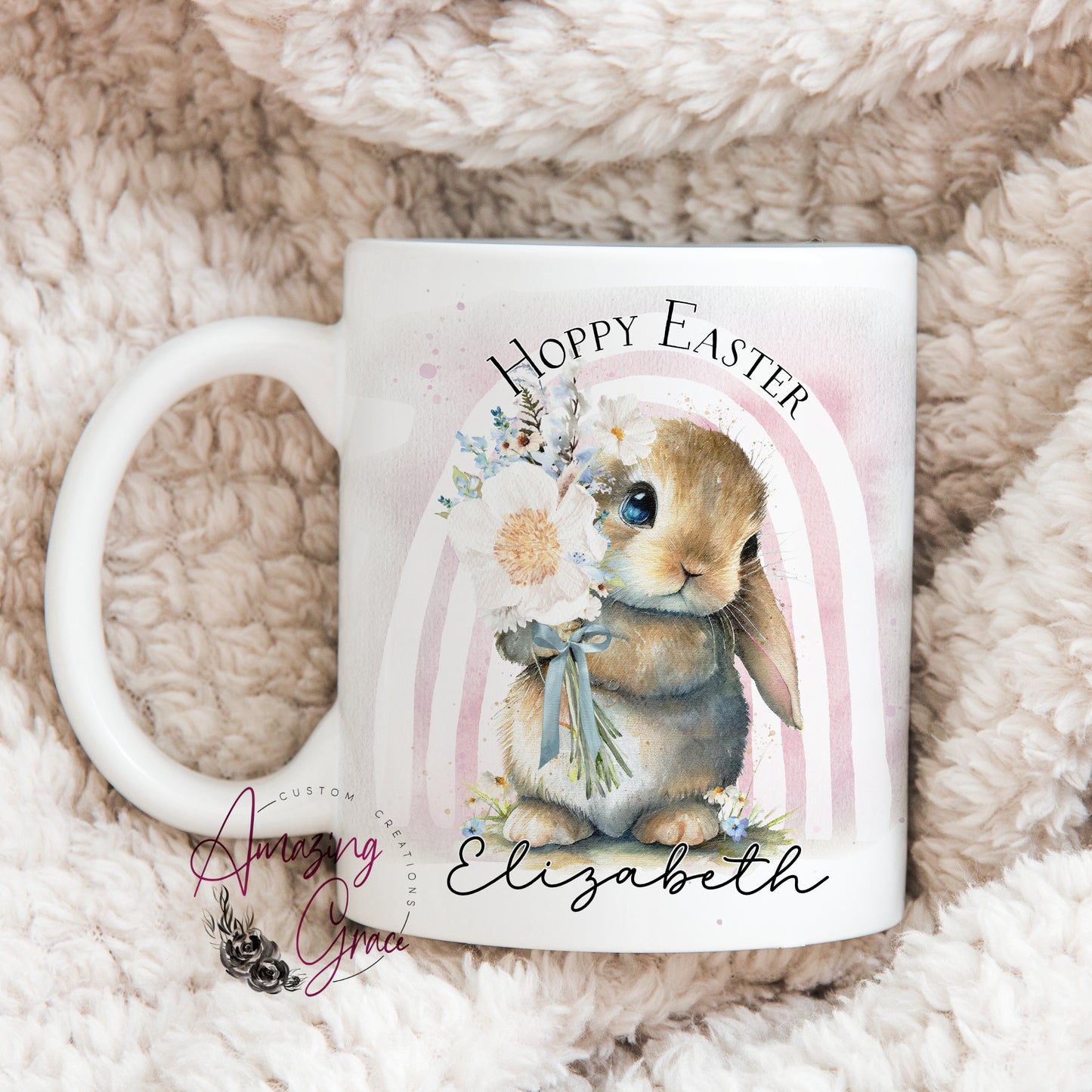 Personalised Spring bunny Easter mug and/or coaster