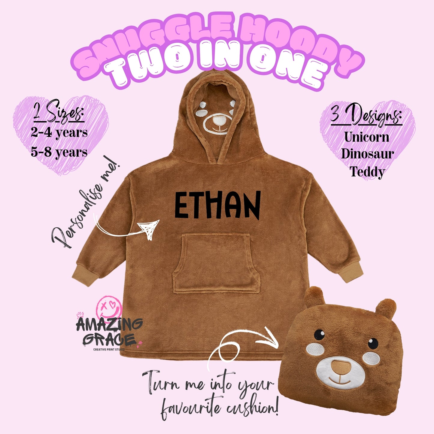 KIDS Oversize supersoft blanket hoodie & cushion/teddy