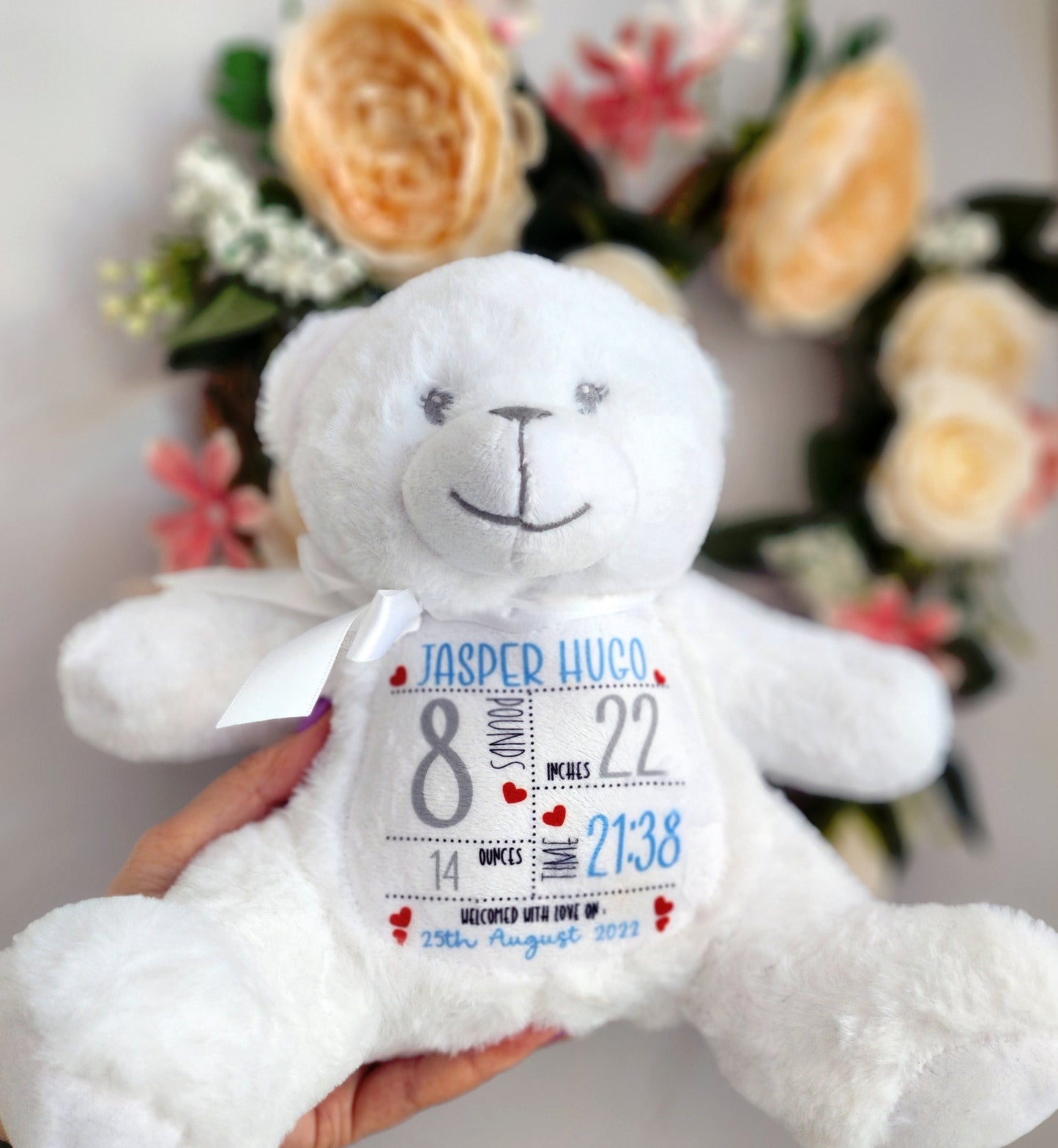 Personalised birth stats teddy