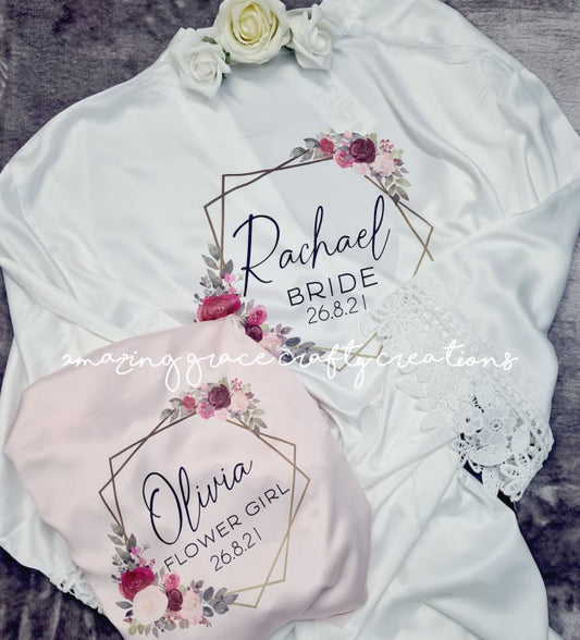 Children & Adults Personalised Printed Frame Satin Wedding Robes