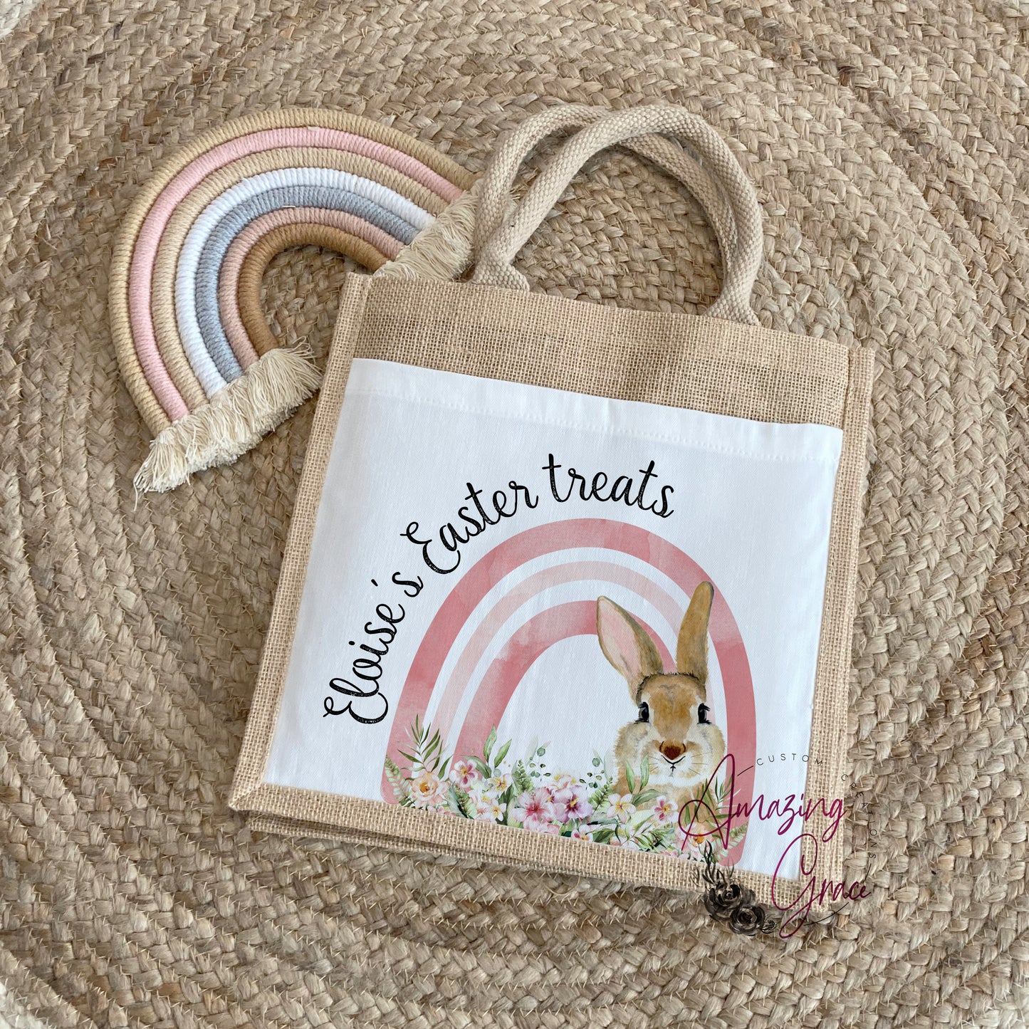Personalised Easter treat jute bag - 3 sizes