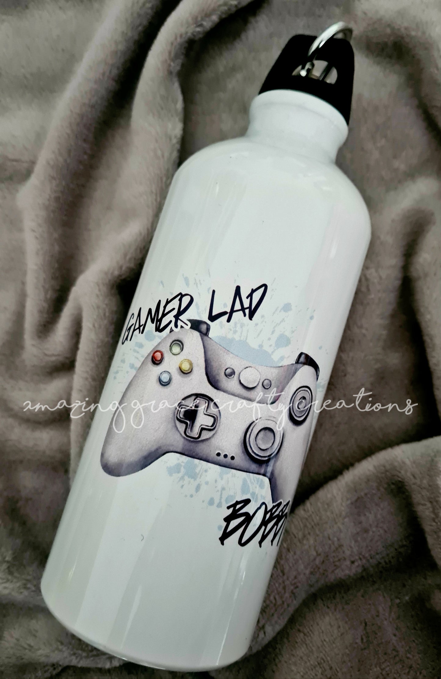 Personalised steel drinks bottle inc 2 lids GAMER LAD