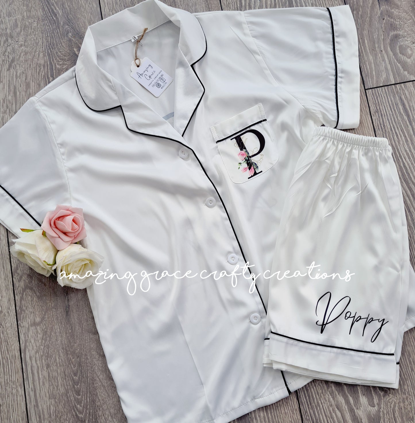 Satin PJ's Large floral Letter Children & Adults