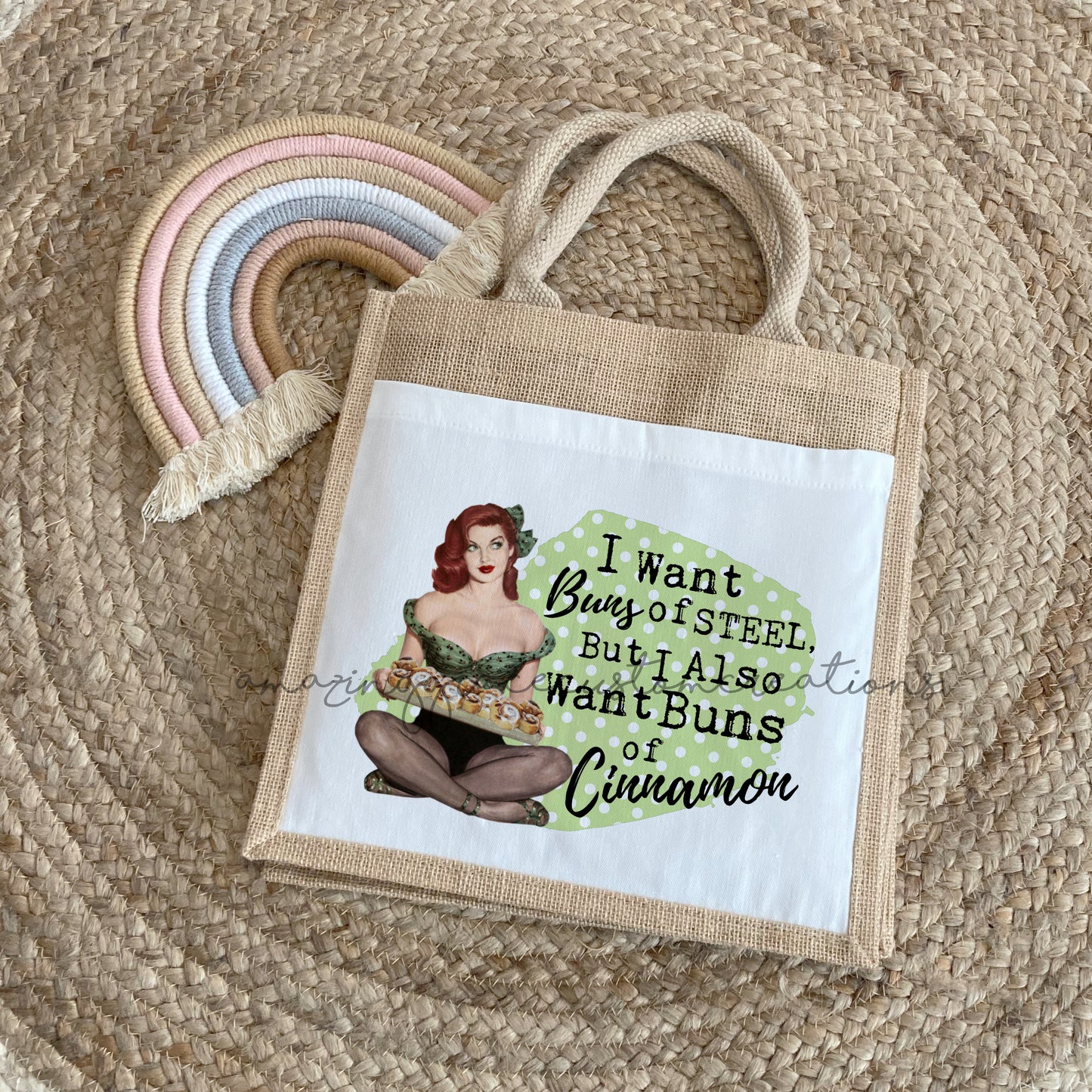Vintage house wife jute lunch bag