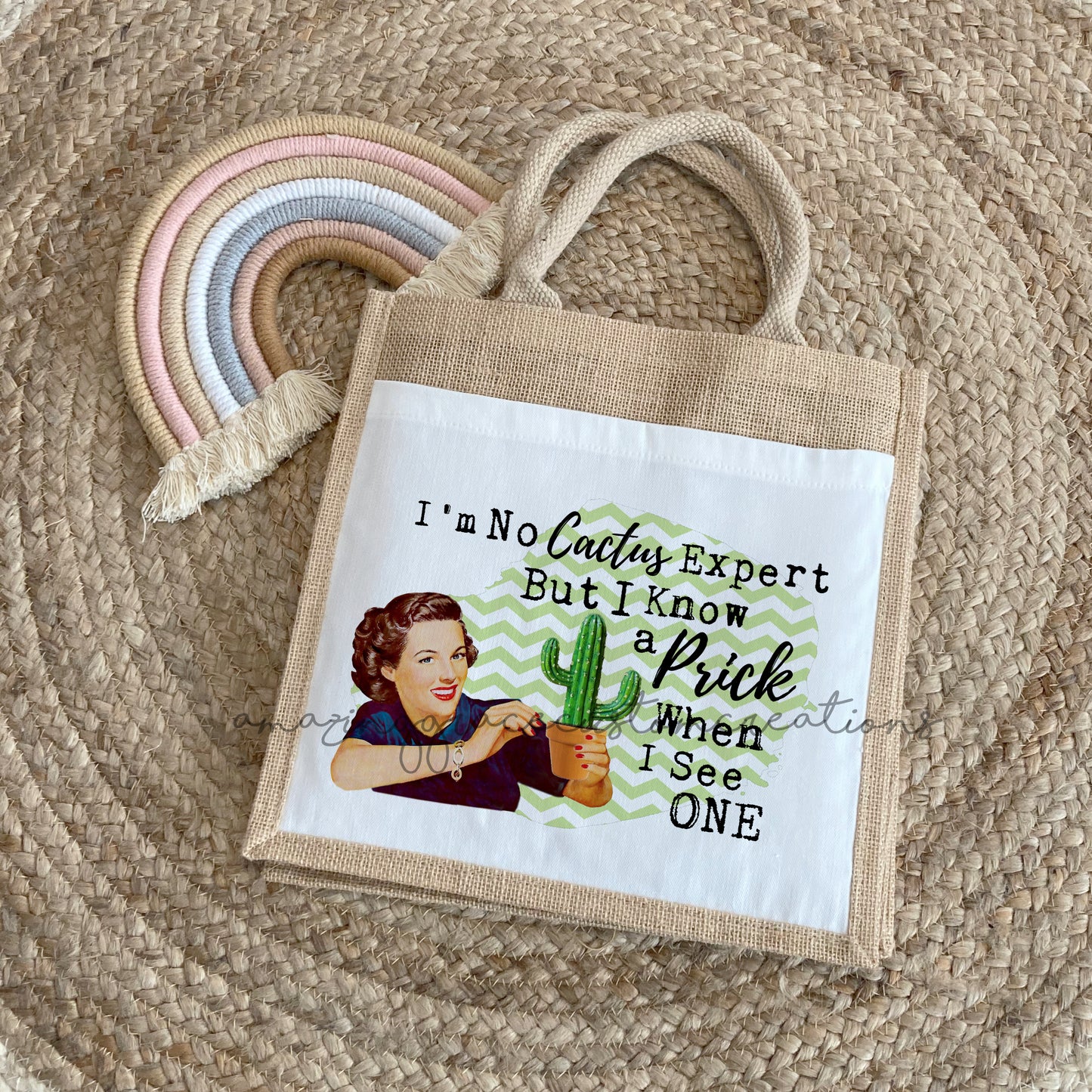 Vintage house wife jute lunch bag