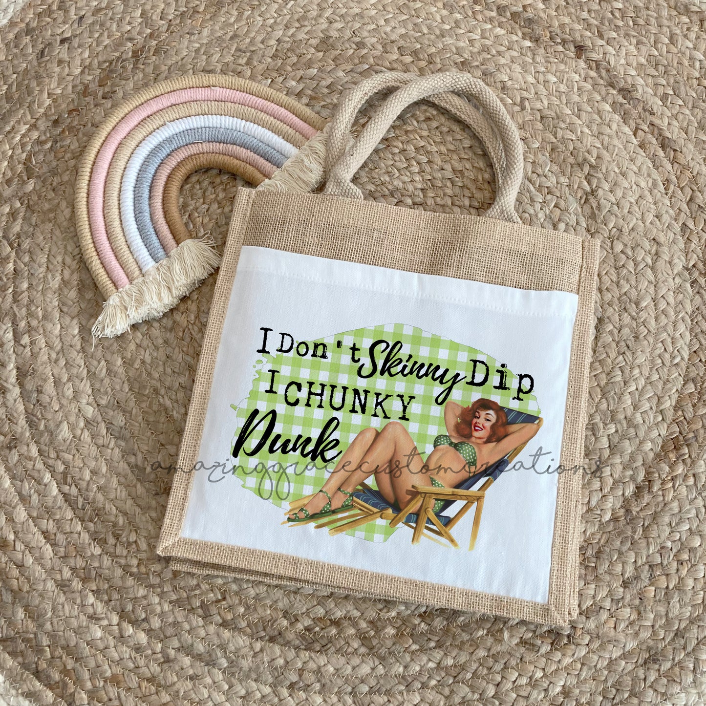 Vintage house wife jute lunch bag
