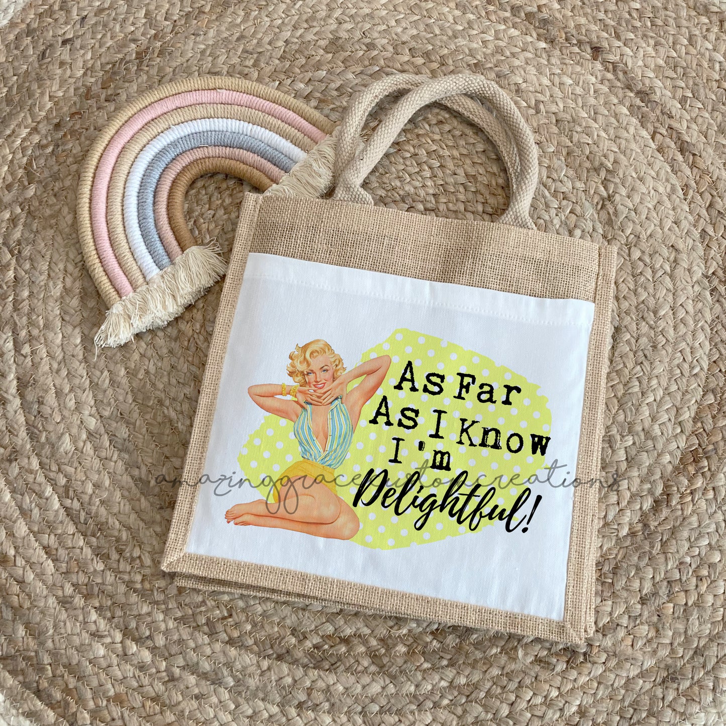 Vintage house wife jute lunch bag