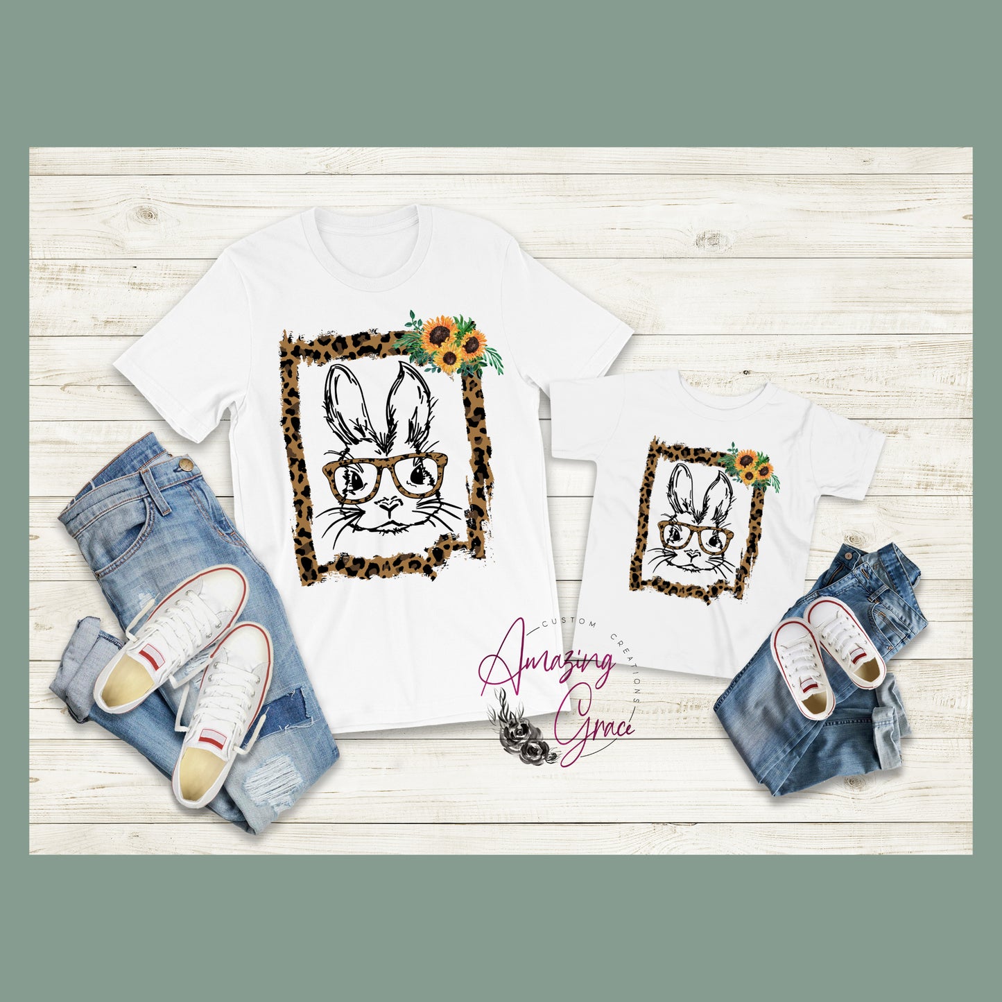 Easter MAMA / MINI leopard bunny Matching T-Shirts