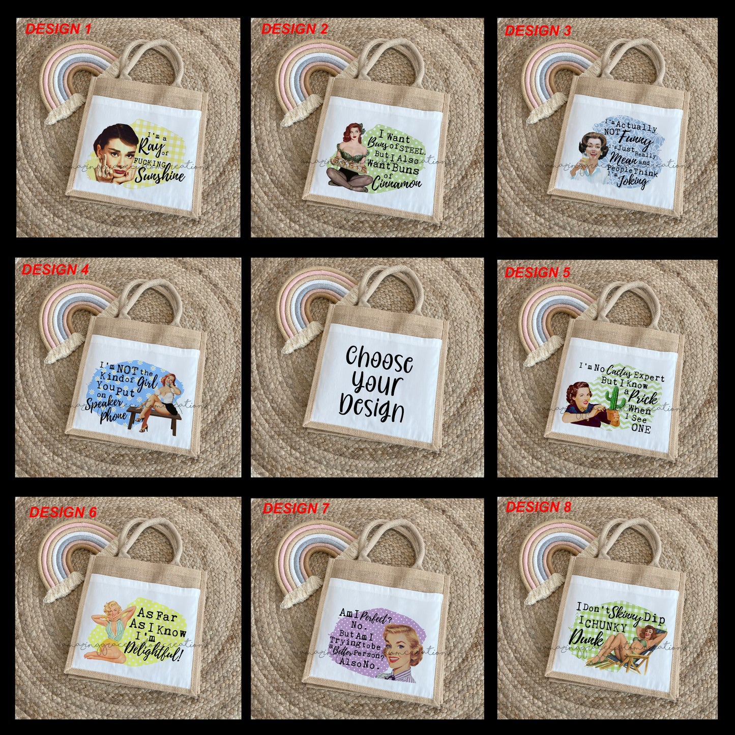 Vintage house wife jute lunch bag