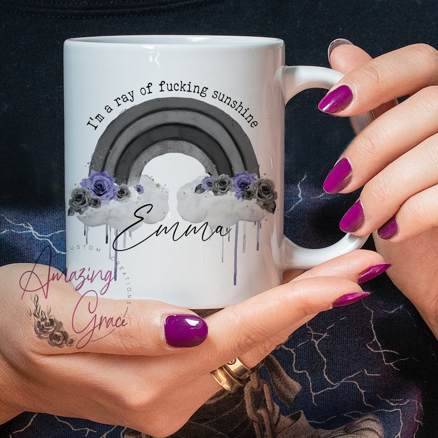 Dark rainbow personalised mug