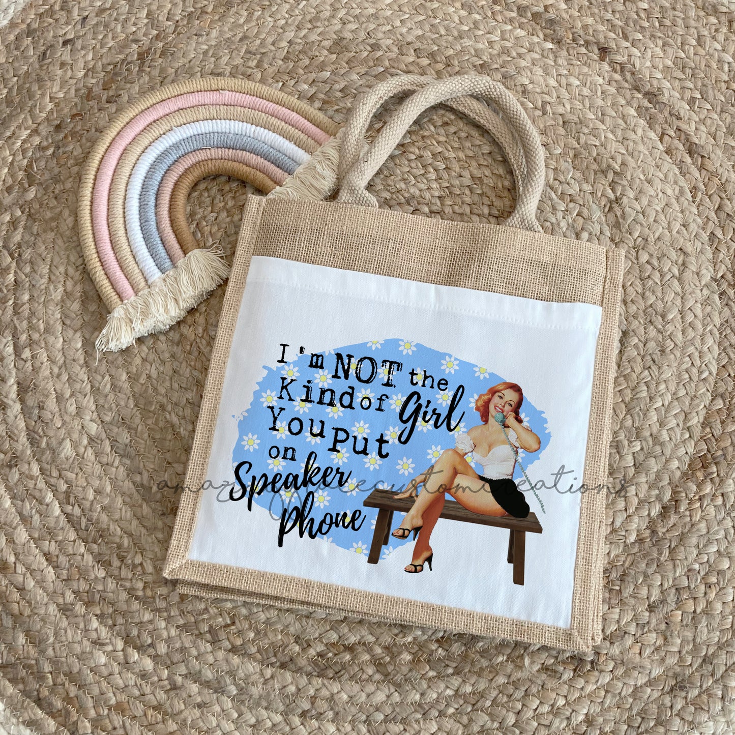 Vintage house wife jute lunch bag