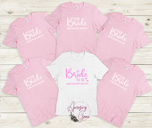 TEAM BRIDE / BRIDE TO BE hen do group t-shirts