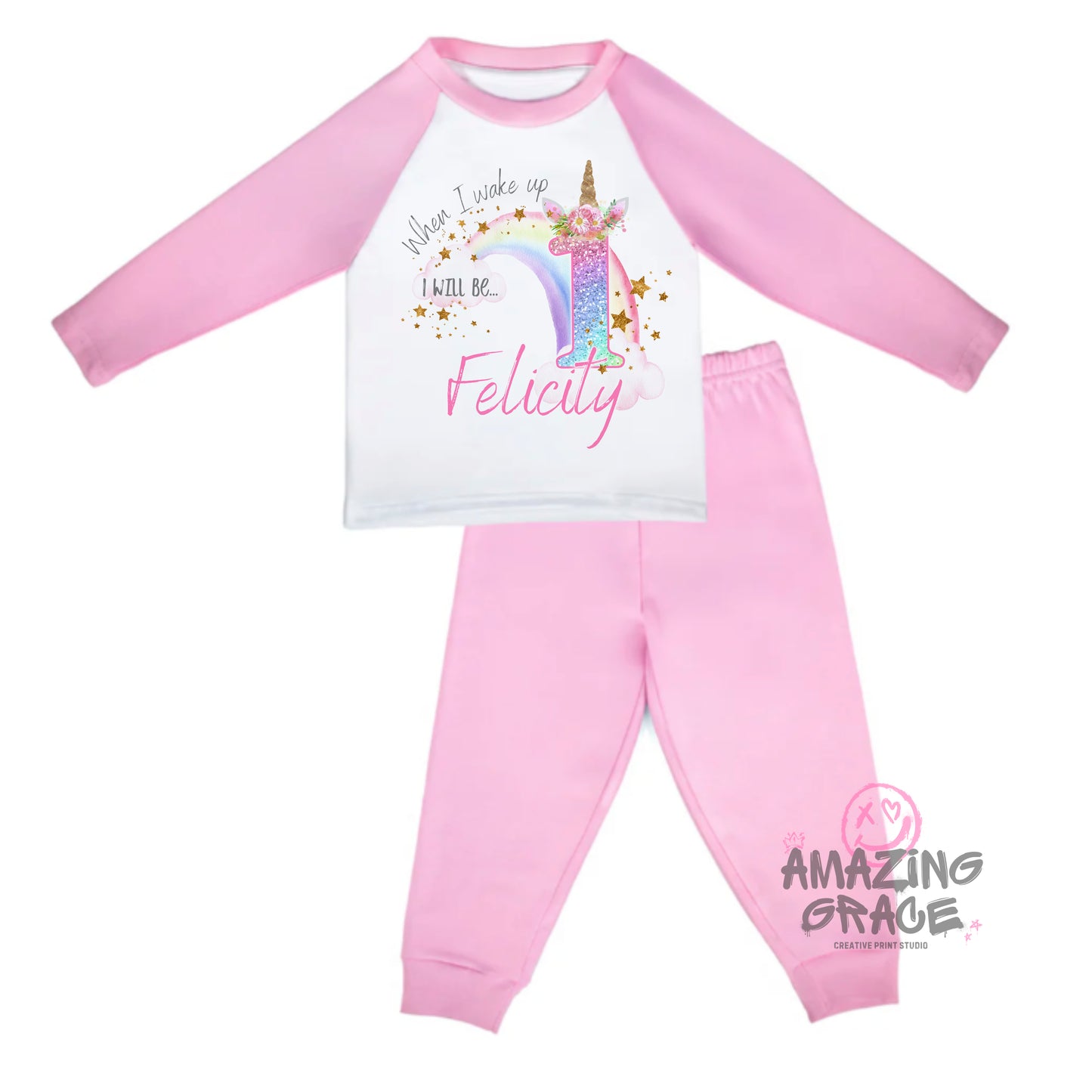 Personalised birthday pyjama's - RAINBOW UNICORN