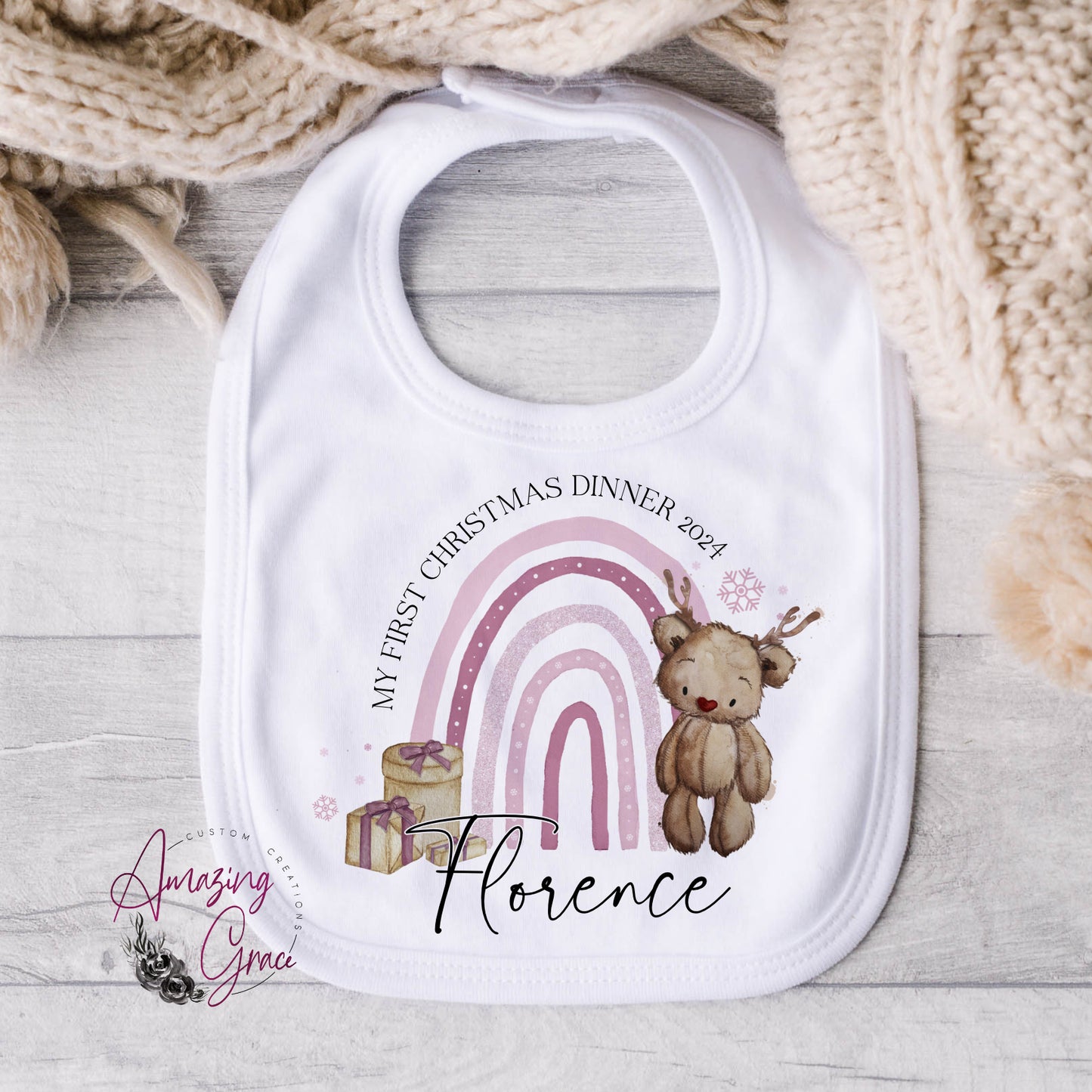 Personalised Christmas Baby Bib - MY 1ST CHRISTMAS DINNER