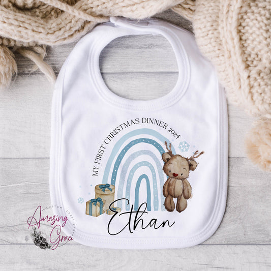 Personalised Christmas Baby Bib - MY 1ST CHRISTMAS DINNER