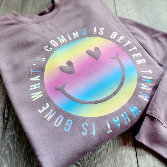 Rainbow face positivity slogan sweatshirt