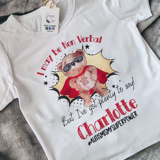 Non verbal superhero bear personalised  T-shirt