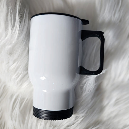 WHOLESALE  Travel Mug with black handle/lid - 14oz Stainless Steel
