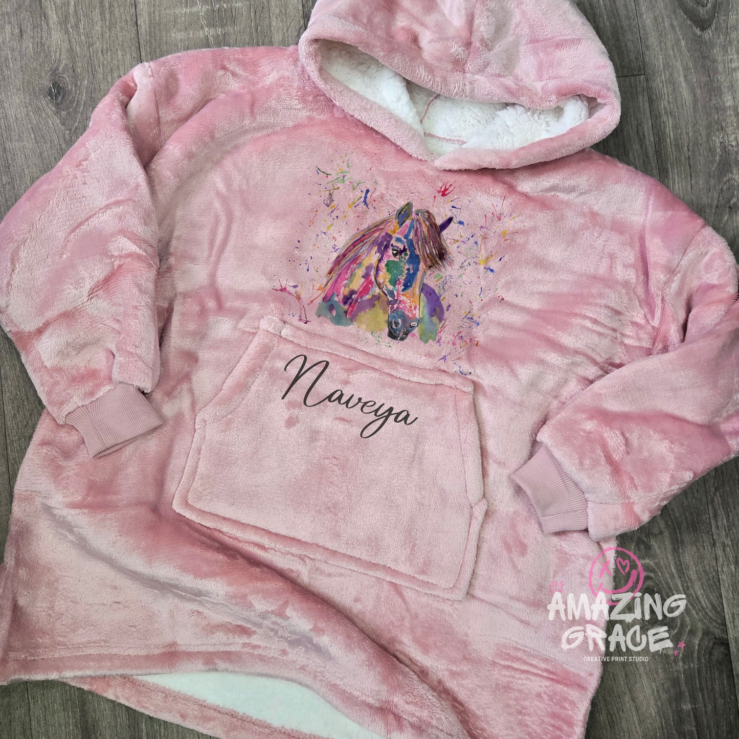 KIDS & ADULTS Watercolour splash Horse theme snuggle hoody