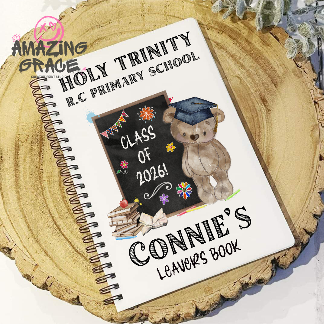Personalised A5 leavers book - CHALKBOARD BEAR