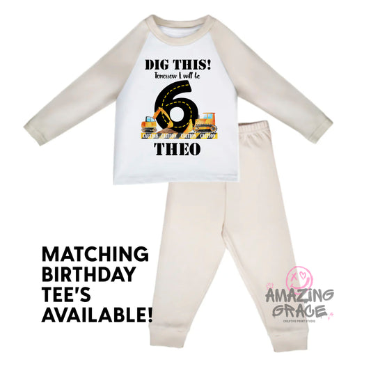 Personalised birthday pyjama's - DIG THIS