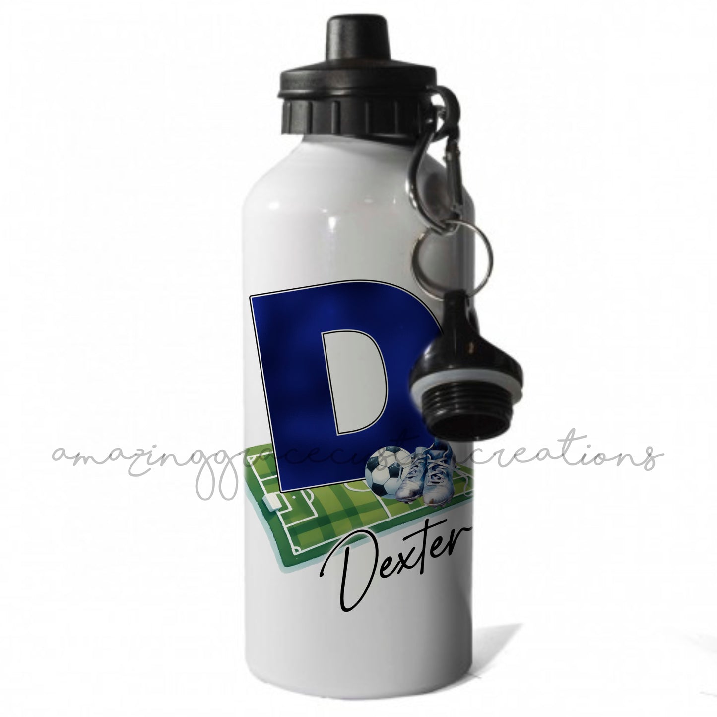 Customised Football drinks bottle - 600ml Aluminium 2 lids