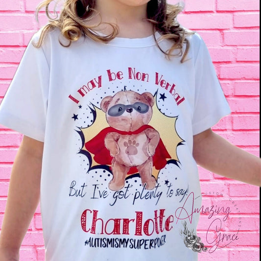 Non verbal superhero bear personalised  T-shirt