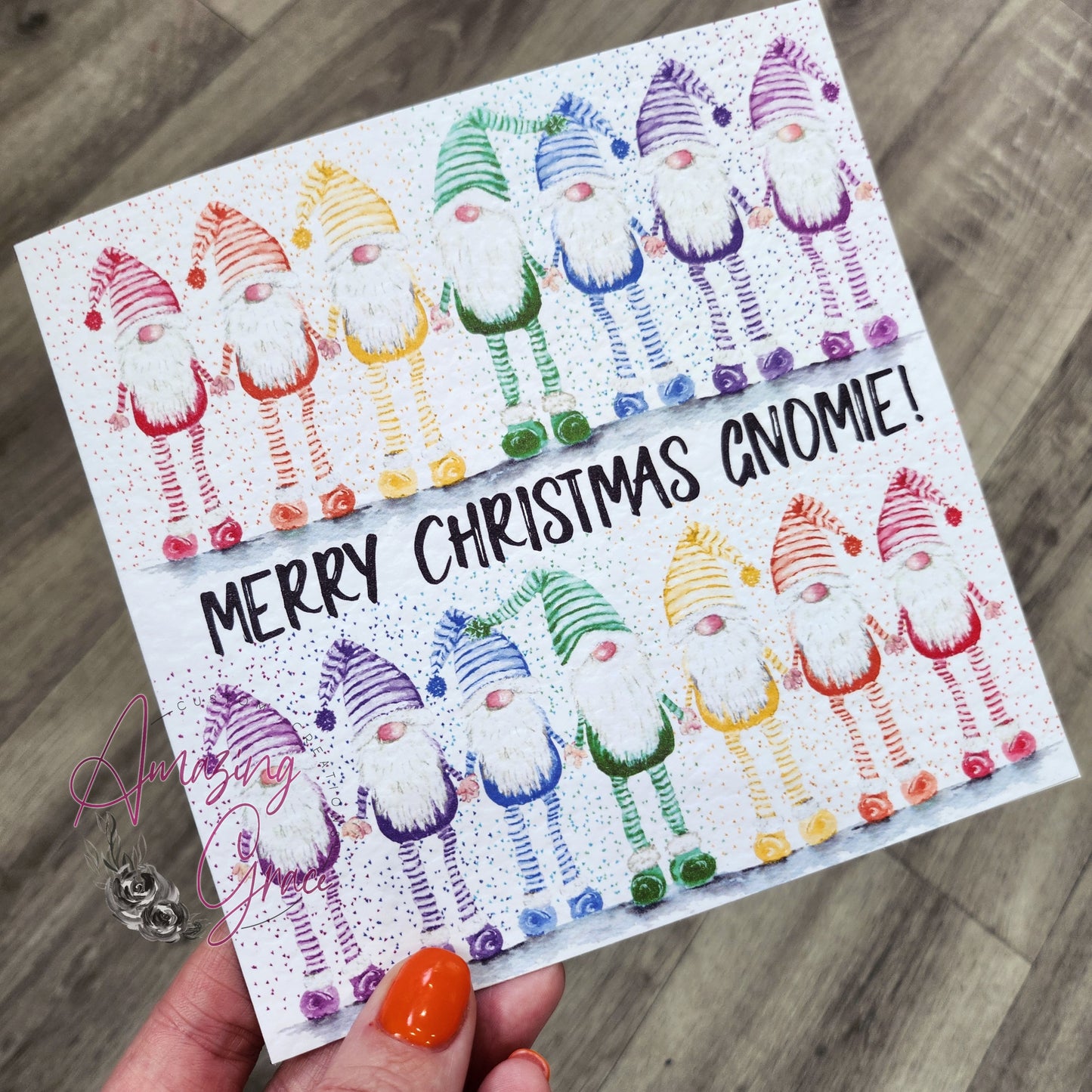 Rainbow Christmas Gnomies card