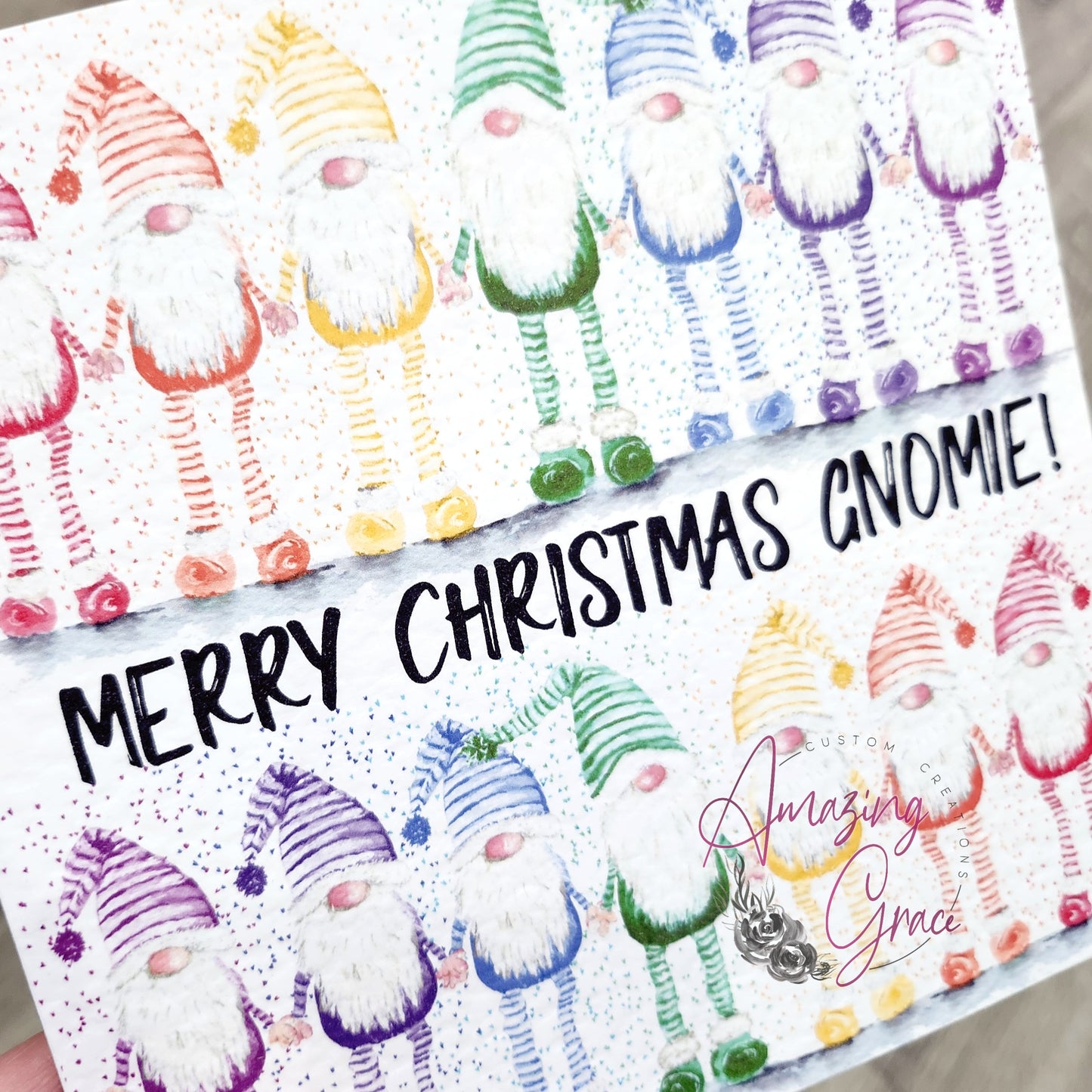 Rainbow Christmas Gnomies card