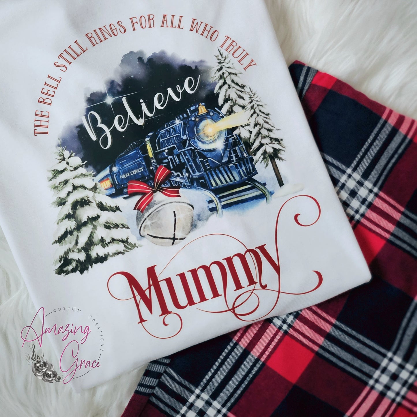 Family POLAR EXPRESS PJs personalised pyjamas - white/tartan