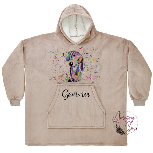 KIDS & ADULTS Watercolour splash Dachshund theme snuggle hoody