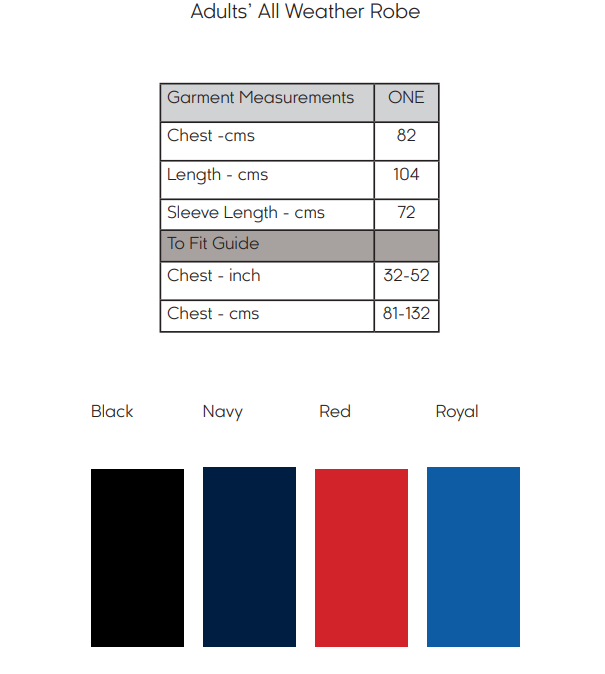 WHOLESALE All weather robe - ADULTS ONESIZE