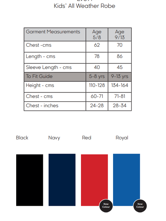 WHOLESALE All weather robe - CHILDRENS (2 SIZES)