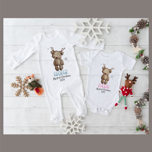 REINBEAR - 1st Christmas Baby Grow / Sleepsuit