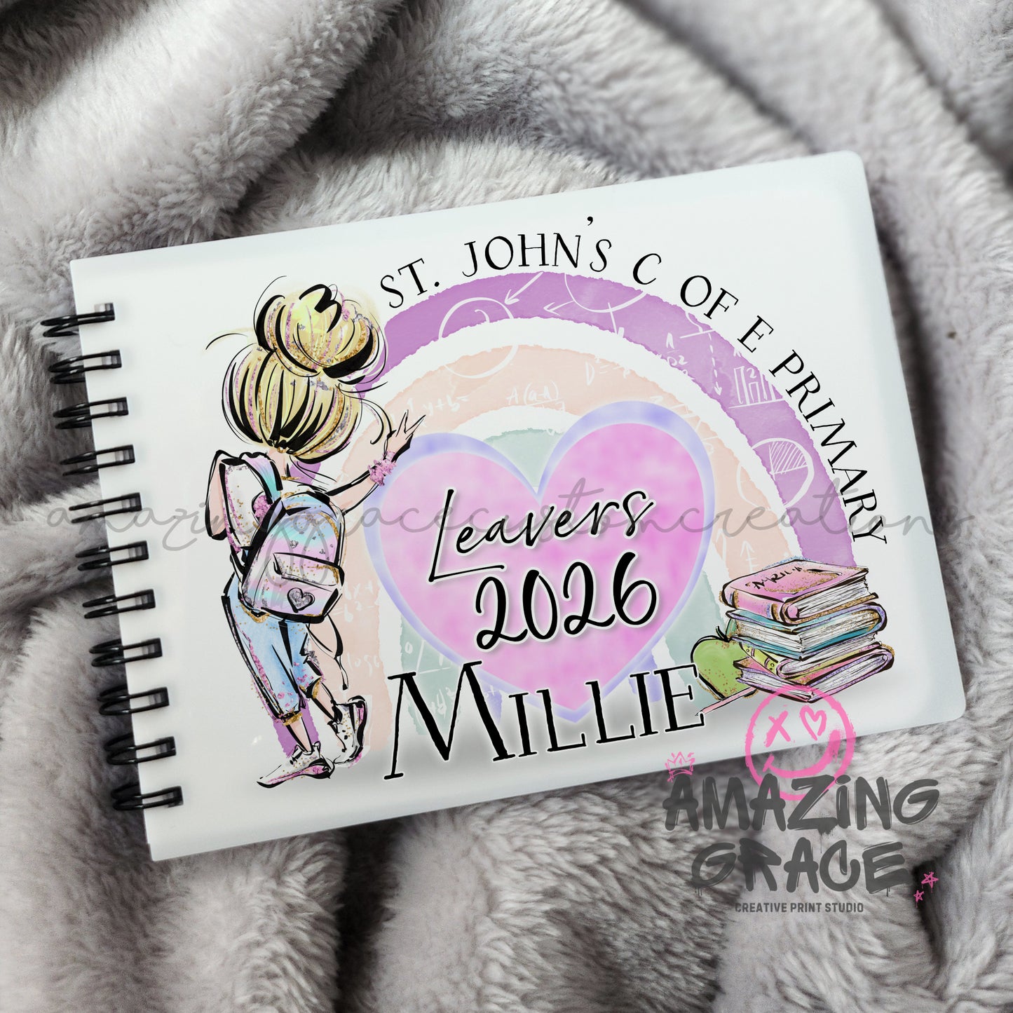 Personalised A6 leavers book - RAINBOW
