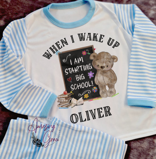 Starting School personalised stripe pj's various colours