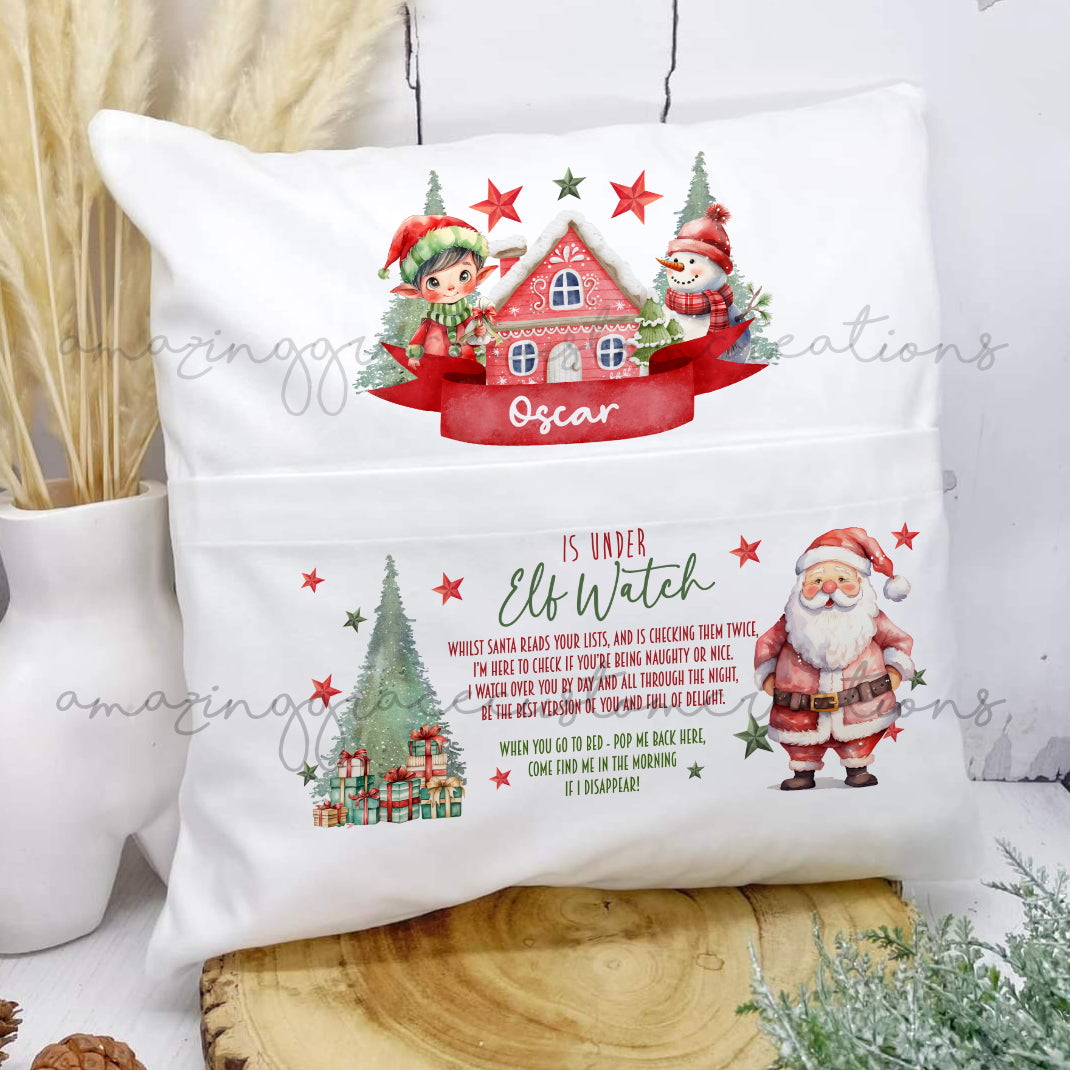 Christmas Elf return pocket cushion PERSONALISED
