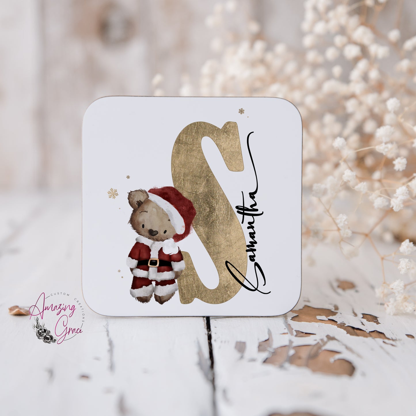 Personalised Christmas teddy initial mug